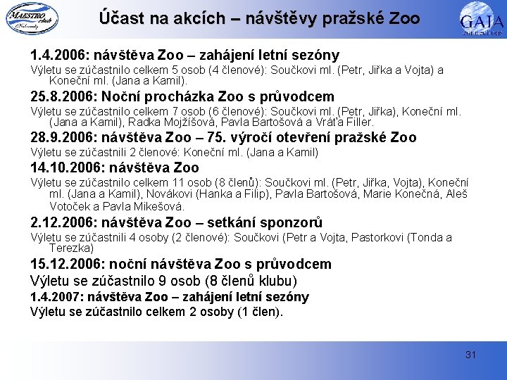 Účast na akcích – návštěvy pražské Zoo 1. 4. 2006: návštěva Zoo – zahájení