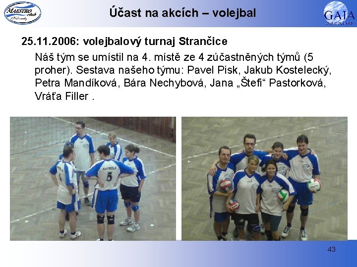 Účast na akcích – volejbal 25. 11. 2006: volejbalový turnaj Strančice Náš tým se