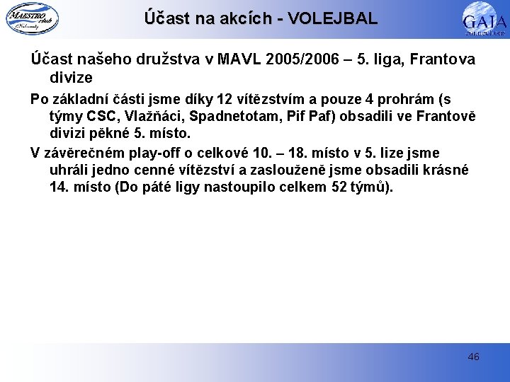 Účast na akcích - VOLEJBAL Účast našeho družstva v MAVL 2005/2006 – 5. liga,