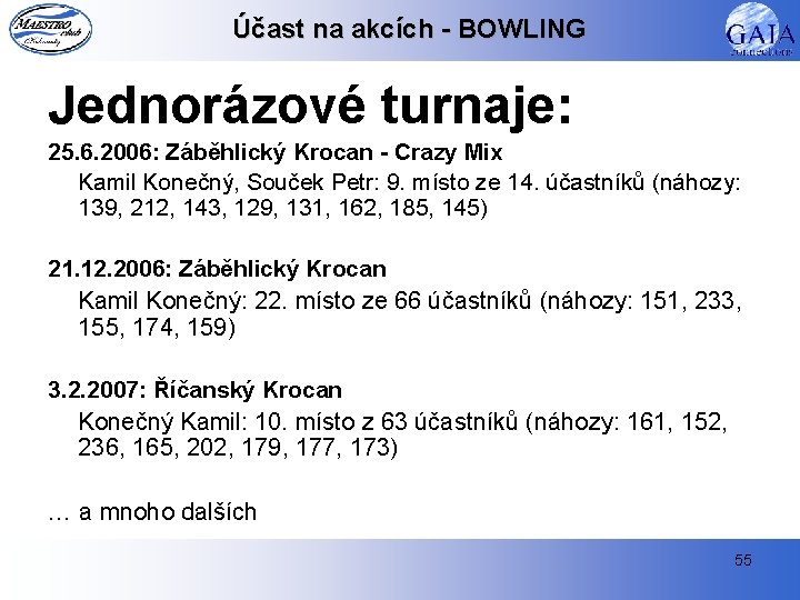Účast na akcích - BOWLING Jednorázové turnaje: 25. 6. 2006: Záběhlický Krocan - Crazy
