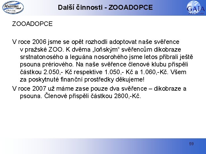 Další činnosti - ZOOADOPCE V roce 2006 jsme se opět rozhodli adoptovat naše svěřence