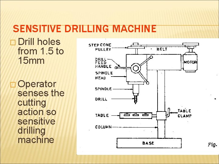 SENSITIVE DRILLING MACHINE � Drill holes from 1. 5 to 15 mm � Operator
