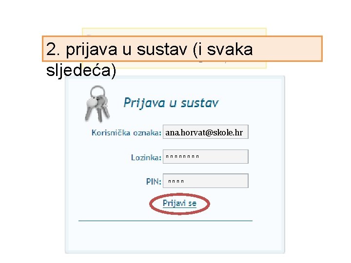 2. prijava u sustav (i svaka sljedeća) ana. horvat@skole. hr nnnn 