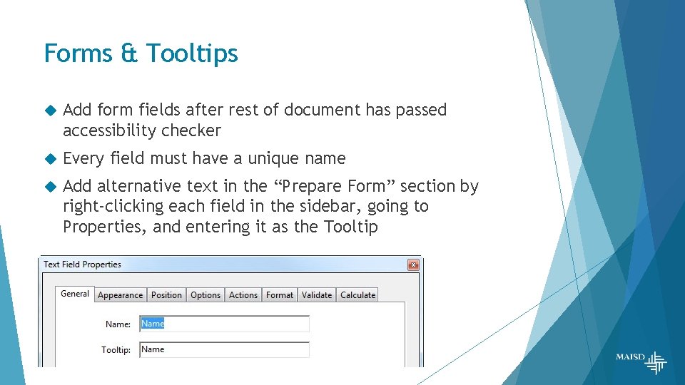 Forms & Tooltips Add form fields after rest of document has passed accessibility checker