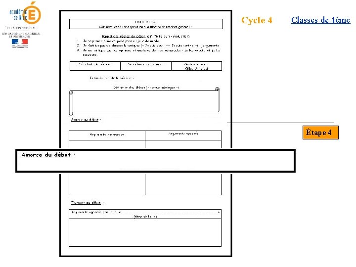 Cycle 4 Classes de 4ème Étape 4 