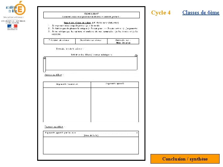 Cycle 4 Classes de 4ème Conclusion / synthèse 
