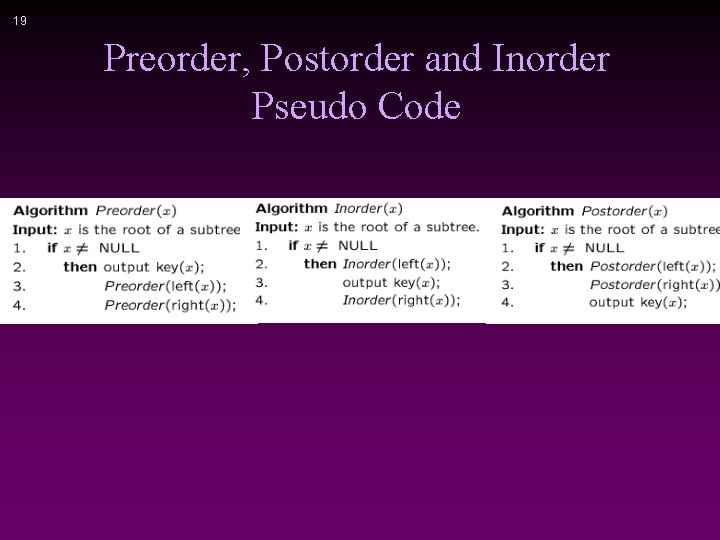 19 Preorder, Postorder and Inorder Pseudo Code 