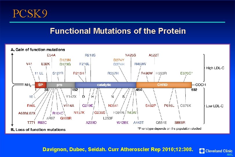 PCSK 9 Functional Mutations of the Protein Davignon, Dubec, Seidah. Curr Atheroscler Rep 2010;