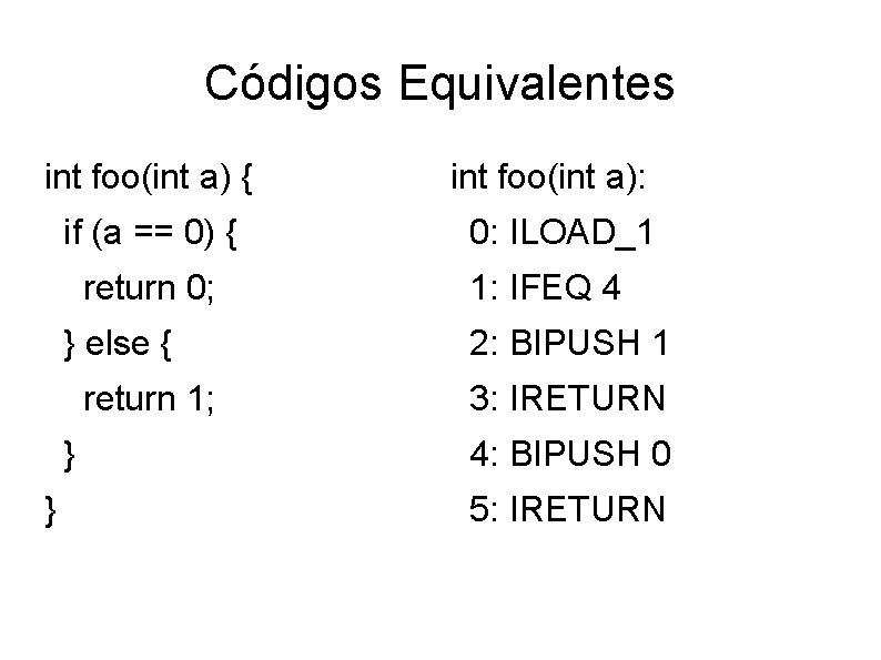 Códigos Equivalentes int foo(int a) { if (a == 0) { return 0; }