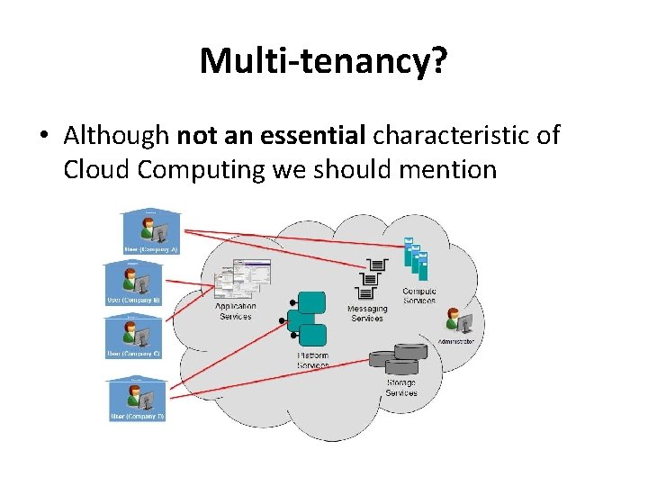 Multi-tenancy? • Although not an essential characteristic of Cloud Computing we should mention 