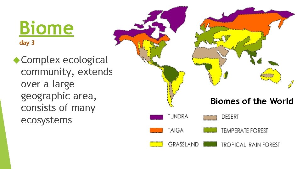 Biome day 3 Complex ecological community, extends over a large geographic area, consists of Biome day 3 Complex ecological community, extends over a large geographic area, consists of