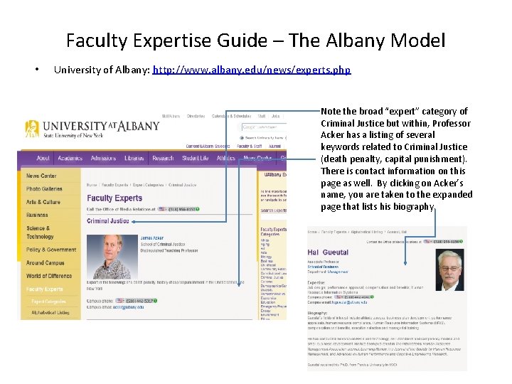 Faculty Expertise Guide – The Albany Model • University of Albany: http: //www. albany.