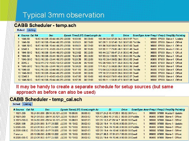 Typical 3 mm observation It may be handy to create a separate schedule for