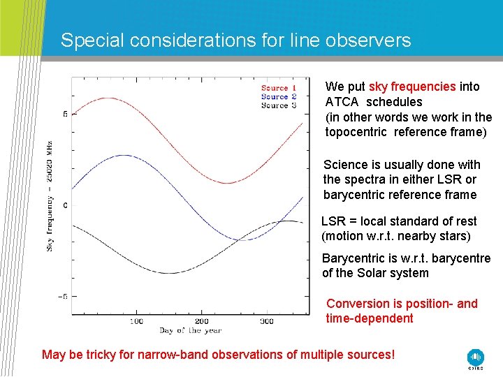 Special considerations for line observers We put sky frequencies into ATCA schedules (in other