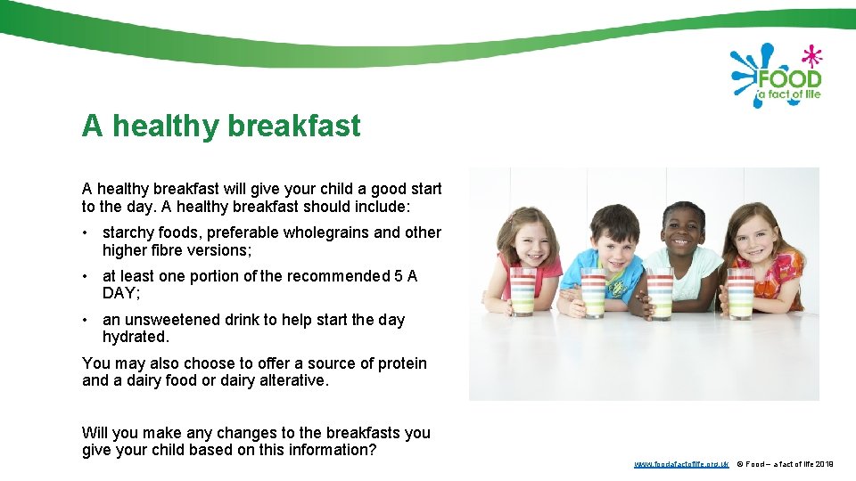 A healthy breakfast will give your child a good start to the day. A