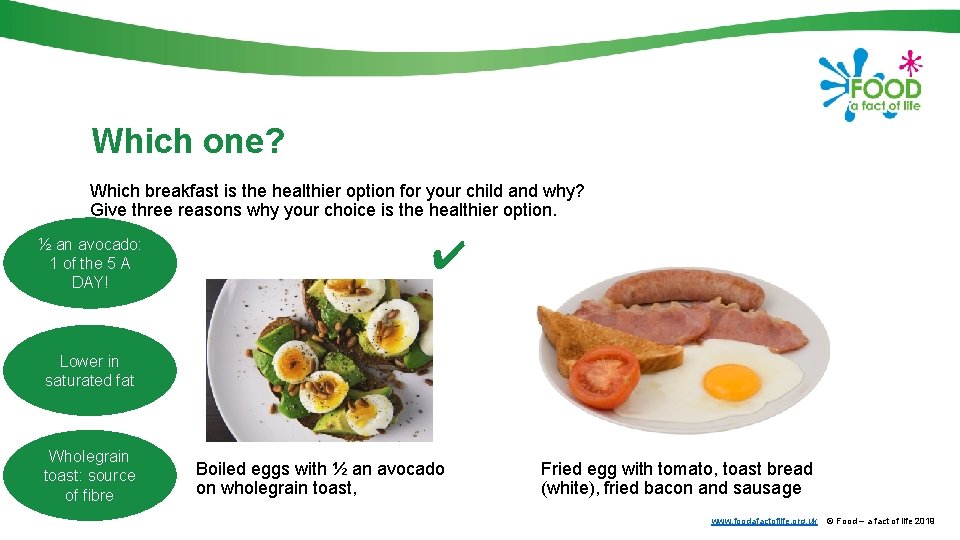 Which one? Which breakfast is the healthier option for your child and why? Give