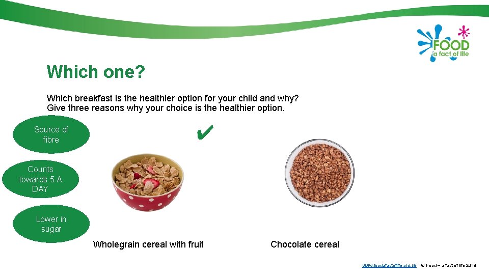 Which one? Which breakfast is the healthier option for your child and why? Give