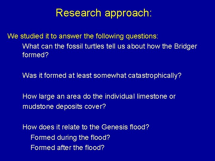 Research approach: We studied it to answer the following questions: What can the fossil