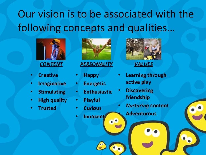 Our vision is to be associated with the following concepts and qualities… CONTENT •