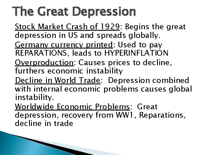 The Great Depression Stock Market Crash of 1929: Begins the great depression in US