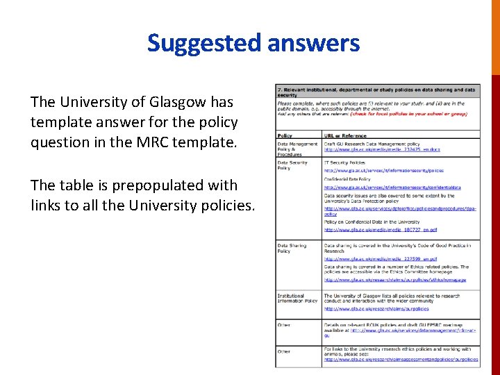 Suggested answers The University of Glasgow has template answer for the policy question in