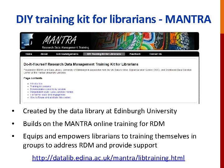 DIY training kit for librarians - MANTRA • Created by the data library at