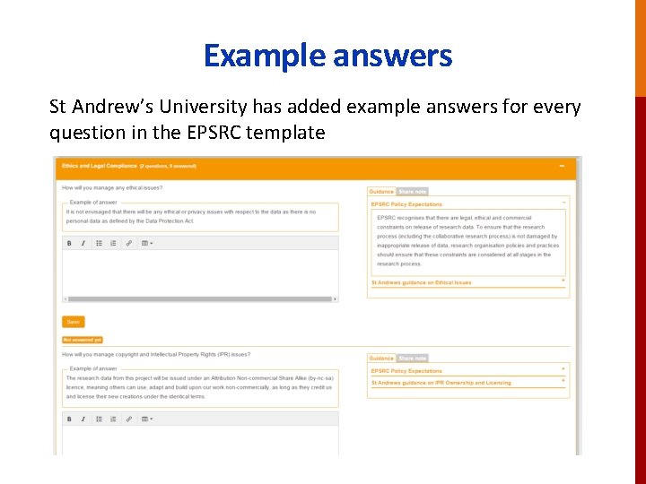 Example answers St Andrew’s University has added example answers for every question in the