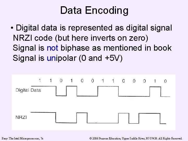 Data Encoding • Digital data is represented as digital signal NRZI code (but here