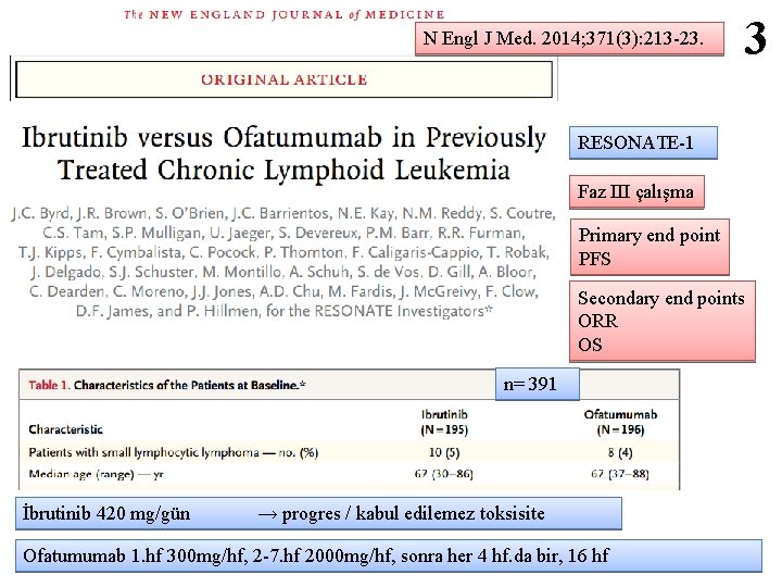 N Engl J Med. 2014; 371(3): 213 -23. 3 RESONATE-1 Faz III çalışma Primary