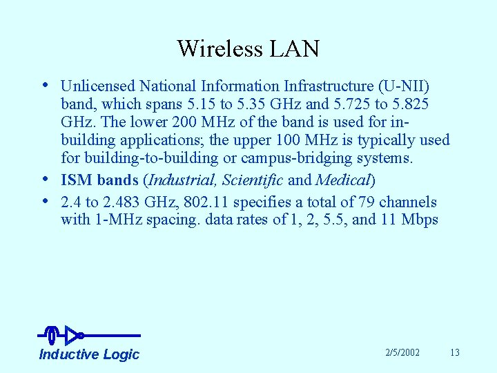 Wireless LAN • Unlicensed National Information Infrastructure (U-NII) • • band, which spans 5.