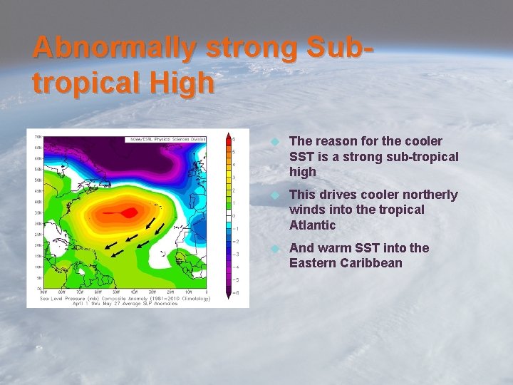 Abnormally strong Subtropical High The reason for the cooler SST is a strong sub-tropical