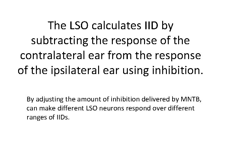 The LSO calculates IID by subtracting the response of the contralateral ear from the