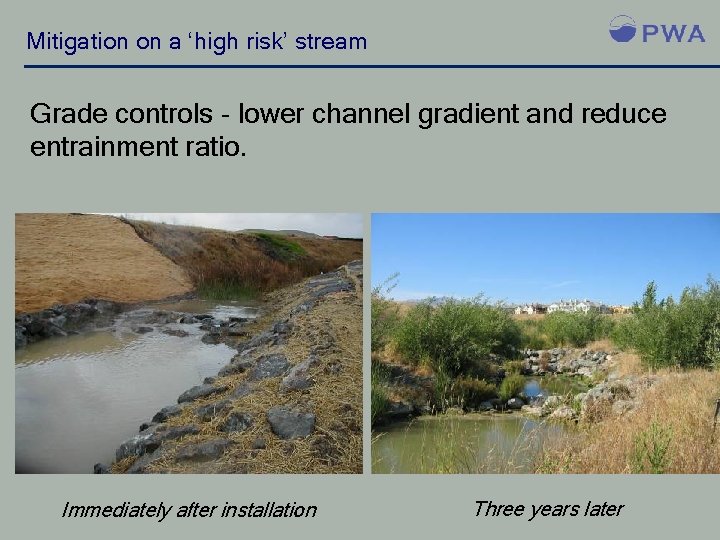 Mitigation on a ‘high risk’ stream Grade controls - lower channel gradient and reduce