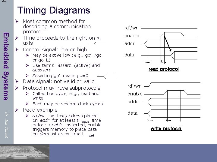 4 Timing Diagrams Embedded Systems Ø Most common method for describing a communication protocol