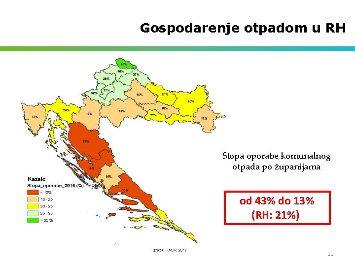 Gospodarenje otpadom u RH Stopa oporabe komunalnog otpada po županijama od 43% do 13%