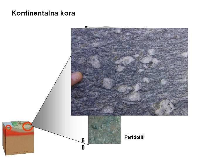 Kontinentalna kora 0 Sedimenti S graniti I graniti Dubina (km) 20 Gnajsevi Amfiboliti Mikašisti
