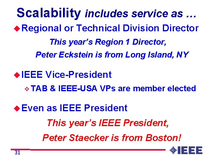 Scalability includes service as … u Regional or Technical Division Director This year’s Region