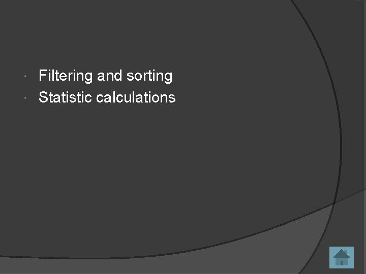 Filtering and sorting Statistic calculations 