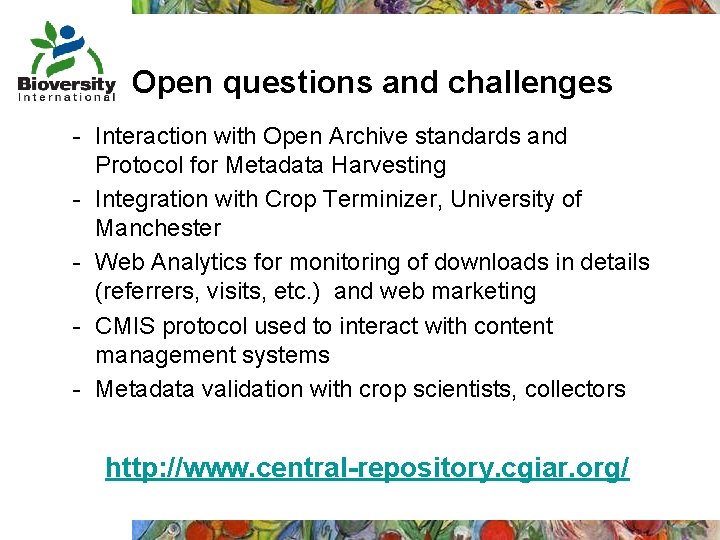 Open questions and challenges - Interaction with Open Archive standards and Protocol for Metadata