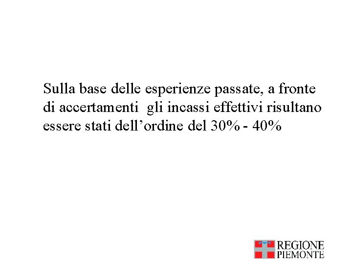 Sulla base delle esperienze passate, a fronte di accertamenti gli incassi effettivi risultano essere