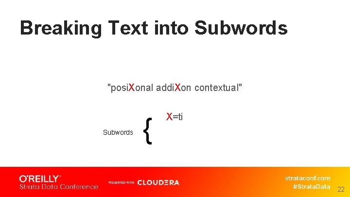 Breaking Text into Subwords "posi. Xonal addi. Xon contextual" Subwords { X=ti 22 