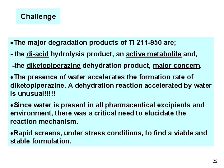 Challenge ·The major degradation products of TI 211 -950 are; - the di-acid hydrolysis