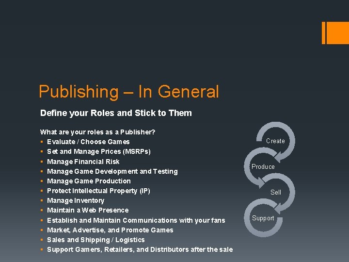 Publishing – In General Define your Roles and Stick to Them What are your