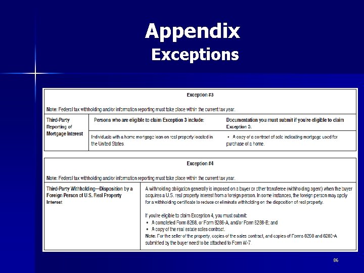 Appendix Exceptions 86 Appendix Exceptions 86