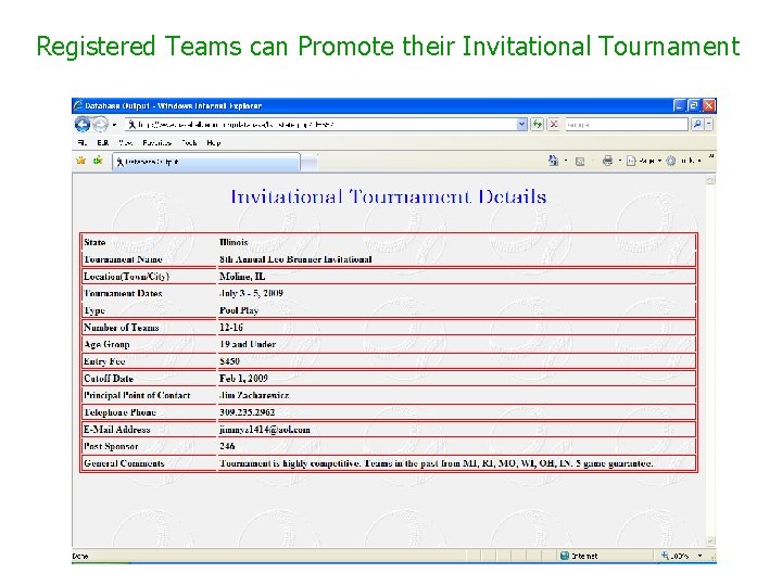 Registered Teams can Promote their Invitational Tournament 