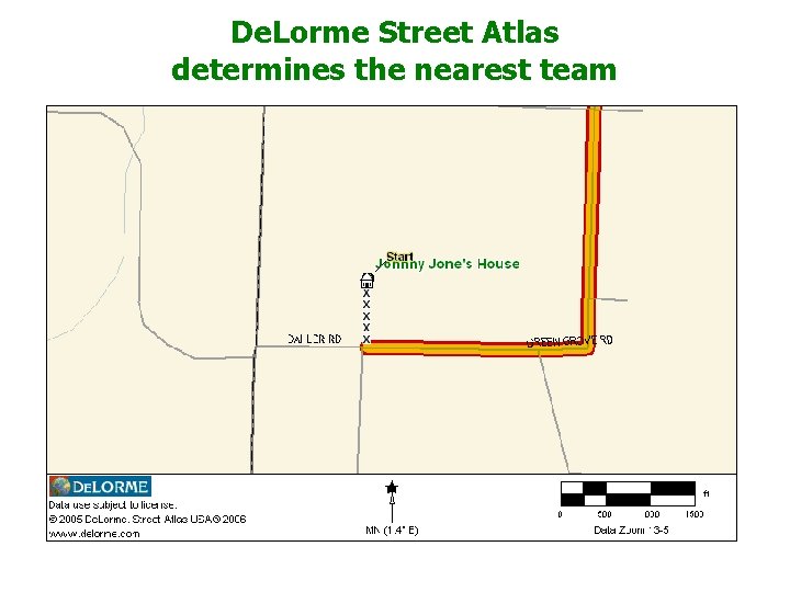 De. Lorme Street Atlas determines the nearest team 