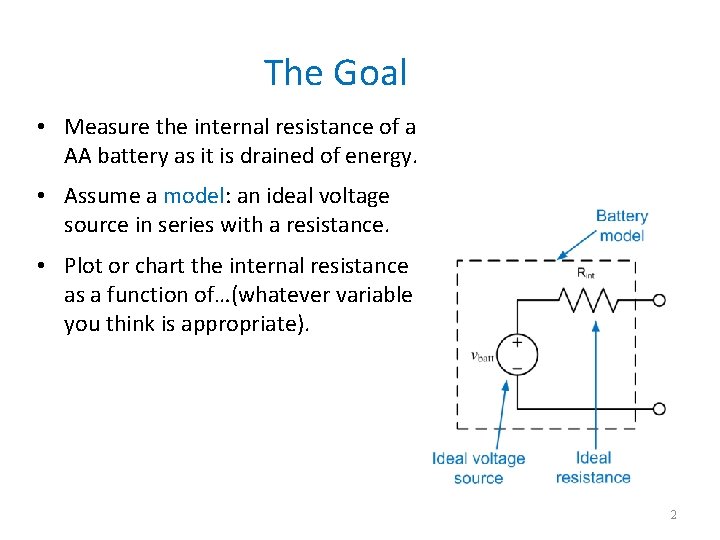 The Goal • Measure the internal resistance of a AA battery as it is