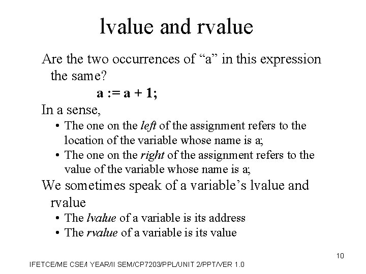 lvalue and rvalue Are the two occurrences of “a” in this expression the same?