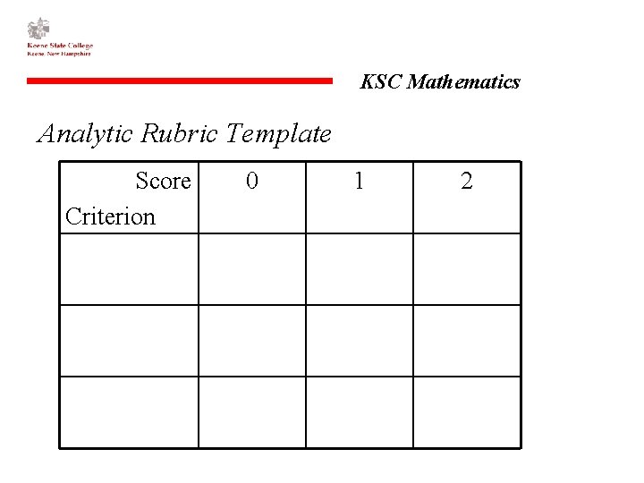 KSC Mathematics Analytic Rubric Template Score Criterion 0 1 2 