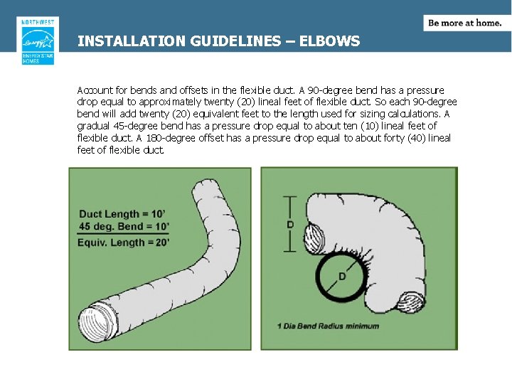 INSTALLATION GUIDELINES – ELBOWS Account for bends and offsets in the flexible duct. A